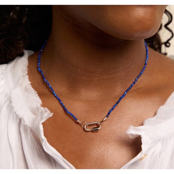 Marla Aaron Itty Bitty Strand with Lapis Chain Necklace 14k Rose Gold Loops - Picture 8 of 8